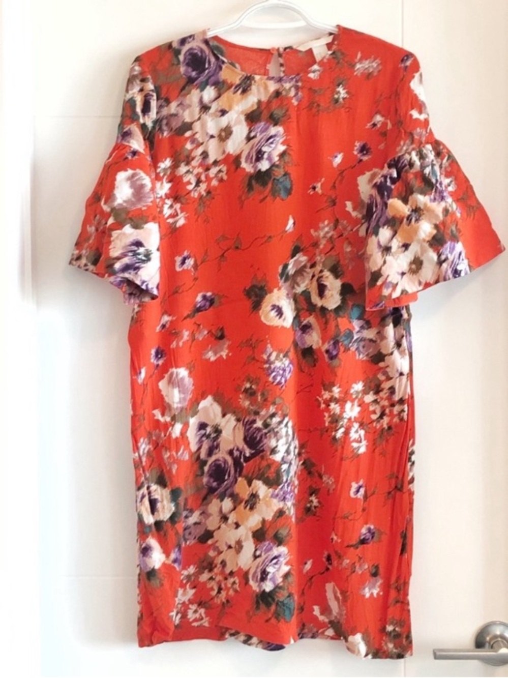 H&M orange floral shift dress puffy sleeves